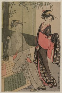 竹簾のそばにいる二人の女性 作： Kitagawa Utamaro