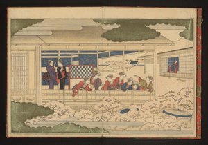 吉原歓楽街のメインストリート中ノ町でパレード鑑賞 作： Kitagawa Utamaro