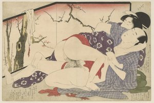 屏風でセックスするカップル 願いの糸口（連載タイトル） 作： Kitagawa Utamaro