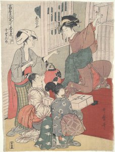 喫茶店のウェイトレス（恵比寿屋）：12枚の美しい女性の版画 作： Kitagawa Utamaro