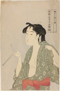 連載「婦女十種十品」より 煙を吐く女 作： Kitagawa Utamaro