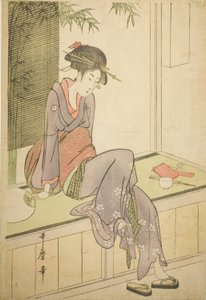 ベランダに座る女性 作： Kitagawa Utamaro