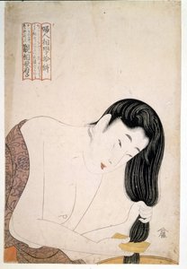 自分を描く女性。北川歌麿（1753-1806）の作品。 作： Kitagawa Utamaro