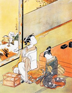 パイプを吸う女 浮世絵版画 土佐派 木版画 日本文明 江戸時代 作： Kitagawa Utamaro