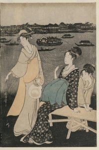 両国橋付近で夕涼みを楽しむ女性たち 作： Kitagawa Utamaro