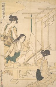 シルク布を織る女性、カリフォルニア州。 1800年。