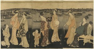 隅田川で花火を見る女性たち 作： Kitagawa Utamaro