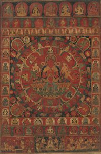 八惑星神に囲まれた太陽神スーリヤの曼荼羅図、年代測定、1379年頃 作： Kitaharasa