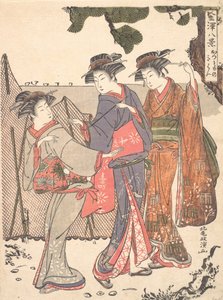 海岸に立つ3人の女性、1761年から1816年。 作： Kitao Masanobu