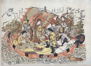Sept Divinites du Bonheur - Seven Lucky Gods par Kitao, Shigemasa (1739-1820), before 1775 and 1780 - Colour Linocut, 32,6x46,1 - Private Collection 作： Kitao Shigemasa