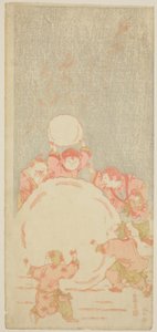 大きな雪だるま、1764年頃（カラー木版画、水絵細版） 作： Kitao Shigemasa