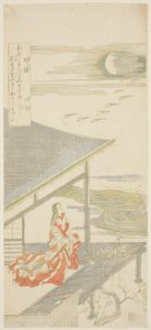 舞い戻る雁の群れを見上げる詩人伊勢 無題八景より 作： Kitao Shigemasa