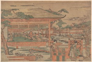 牛若、若き義経が浄瑠璃姫に恋歌を奏でる 作： 北尾重政