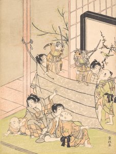 人形劇を演じる少年たち、カリフォルニア州。 1770年。 作： Kitao Shigemasa