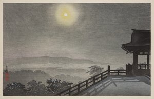 東都清水堂の涼しげな月夜（カラー木版画 作： Kiyochika Kobayashi