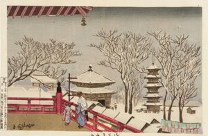 雪の中の浅草寺 作： Kiyochika Kobayashi