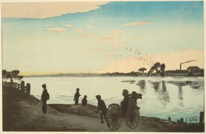 隅田川のほとりから見た石原大橋 作： Kiyochika Kobayashi