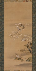 レンジャク、桜、竹、17世紀後半。 作： Kiyohara Yukinobu