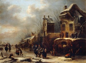 川沿いのスケートリンク、1665年 作： Klaes Molenaer