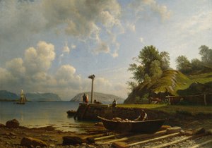 家のある海岸の風景 作： Knud Andreassen Baade