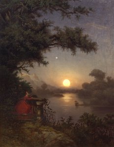 テラスで月を眺める女性 作： Knud Andreassen Baade