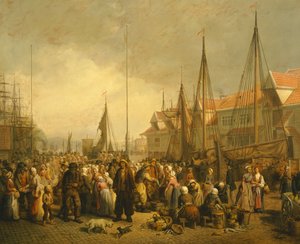 ベルゲンの魚市場 クヌード・ベルスリエン作 ノルウェー 19世紀 作： Knud Bergslien