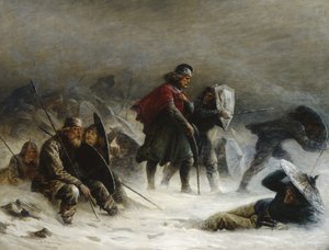 ヴォス山脈の吹雪の中のスヴェール王 作： Knud Bergslien