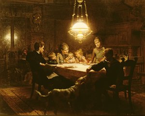 ランプライト、19世紀の家族の夕食 作： Knut Ekvall