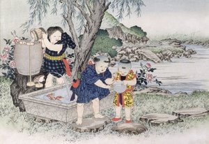 シリーズ「子供用ゲーム」の金魚、1888年（色の木版画） 作： Kobayashi Eitaku