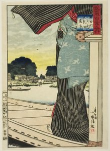 Distant View of Matsuchi Hill from the Sumida River (Sumidagawa yori Matsuchiyama enkei),  from the series "One Hundred Views of Musashi Province (Musashi hyakkei no uchi)"