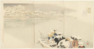 2月：1896年3月、雪の夕暮れ時の松千山丘 作： Kobayashi Kiyochika
