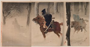 雪の降る夜の勅庄付近の斥候 作： Kobayashi Kiyochika