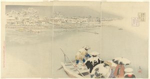 Second Month: Matsuchi Hill in Snow at Dusk (Kisaragi, Matsuchiyama yuki no tasogare), from the series "True Views of Famous Places in Tokyo (Tokyo meisho shinkei no uchi)" 作： Kobayashi Kiyochika