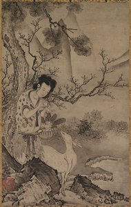 1500 年代初頭の風景の中の女性道教の人物。 作： Koboku
