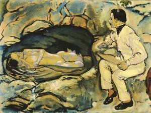 1914年、岩の洞窟で人魚を描いた自画像。 作： Koloman Moser
