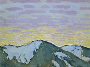 夕暮れ時の雪に覆われた山頂 作： Koloman Moser