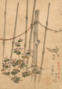 竹垣と菊、c。 1890 作： Kono Bairei