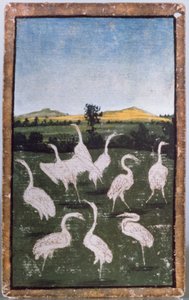 宮廷鷹のシーンを描いたトランプのセットの1つであるフィールドのサギ、アッパーラインエリア、c.1440-45（ペンとインク、トイレ）（88300-04も参照） 作： Konrad Witz