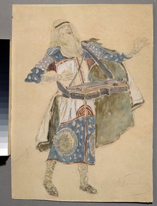 ミハイル・イゴール・グリンカ（1804-1857）によるオペラ「ルスランとリュドミラ」の衣装デザイン（M.グリンカによるオペラ「ルスランとリュドミラ」の衣装デザイン）。 ミュージシャンの衣装。 Konstantin Alexeyevich Korovin (Constantin Korovin) (1861-1939) の作品、aqu 作： Konstantin Alekseevich Korovin