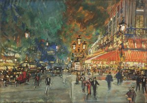 夜のオペラ座広場とカフェ・ド・ラ・ペ、パリ 作： Konstantin Alekseevich Korovin