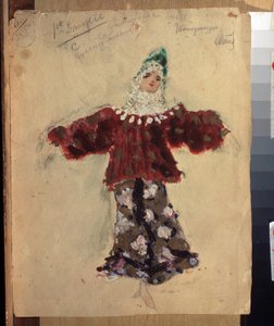 Cesare Pugni (1802-1870) によるバレエのせむしの子馬の衣装デザイン (C.Pugni によるバレエのせむしの子馬の衣装デザイン)。 コンスタンチン アレクセイヴィッチ コロビン (コンスタンチン コロビン) (1861-1939) の作品、紙に水彩 作： Konstantin Alekseevich Korovin