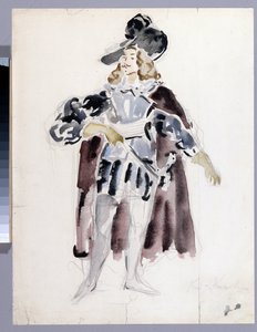 Alexandre Dargomyjski (1813-1869) によるオペラ「Le guest de pierre」の衣装デザイン (A. Dargomyzhsky によるオペラ The Stone Guest の衣装デザイン)。 コンスタンチン アレクセイヴィッチ コロビン (コンスタンチン コロビン) (1861-1939) の作品、紙に水彩 作： Konstantin Alekseevich Korovin