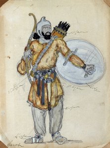 アレクサンダー・ボロディン（1833-1887）によるオペラ王子イーゴリの衣装デザイン（A.ボロディンによるオペラ王子イーゴリの衣装デザイン）。 Konstantin Alexeyevich Korovin (Constantin Korovin) (1861-1939) の作品、紙に水彩、グワッシュ 作： Konstantin Alekseevich Korovin