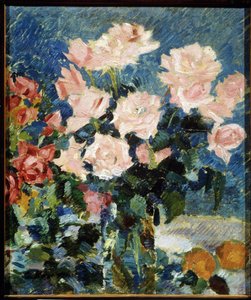 バラ（バラ）。 Konstantin Alexeyevich Korovin (Constantin Korovin) (1861-1939) による絵画、キャンバスに油彩、1930 年頃。静物画、20 世紀のロシア美術、ポスト印象派。 国立美術館、ヤロスラヴリ (ロシア)。 作： Konstantin Alekseevich Korovin