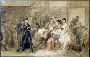 農奴劇場の舞台裏 - Konstantin Alexandrovich Trutovsky (Troutovsky) (1826-1893) の作品 - 農奴劇場の舞台裏 - 紙に水彩 - ロシア美術 作： Konstantin Alexandrovich Trutovsky