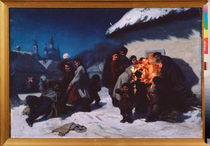 Le cantique de Noel en Ukraine (ウクライナのクリスマスキャロル) - Konstantin Alexandrovich Trutovsky (Troutovsky) (1826-1893) による絵画、キャンバスに油彩 作： Konstantin Alexandrovich Trutovsky