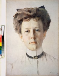 男爵夫人アレクサンドラ ノルデの肖像 (男爵夫人 A ノルデの肖像) - コンスタンチン (コンスタンチン) アンドレエヴィッチ ソモフ (1869-1939) のアートワーク、紙に色鉛筆 作： Konstantin Andreevic Somov