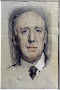 作家Fyodor Sologub（Fiodor Sologub）（1863-1927）の肖像（著者F. Sologubの肖像）。 コンスタンチン (コンスタンチン) アンドレエヴィッチ ソモフ (1869-1939) の作品、紙に水彩 作： Konstantin Andreevic Somov