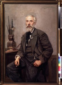 芸術家コンスタンチン・サヴィツキー (1844-1905) の肖像 (芸術家 K. サヴィツキーの肖像)。 Nikolai Karlovich Grandkovsky (1864-1907) の絵画、キャンバスに油彩 作： Konstantin Apollonovich Savitsky