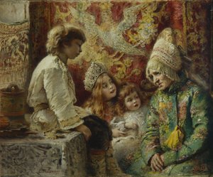 おばあちゃんと子供たちの祖母のおとぎ話、1882 作： Konstantin Egorovich Makovsky